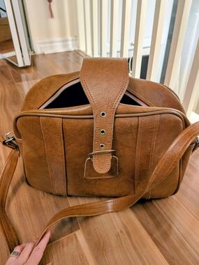 Vintage 70s Cognac Doctor Bag Retro Satchel Boho Crossbody